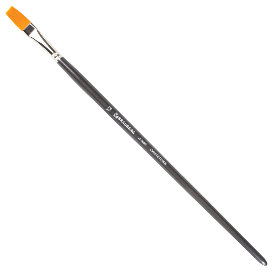 Кисть художественная синтетика жесткая, плоская, № 12, длинная ручка 200668 цена за 5 шт , 